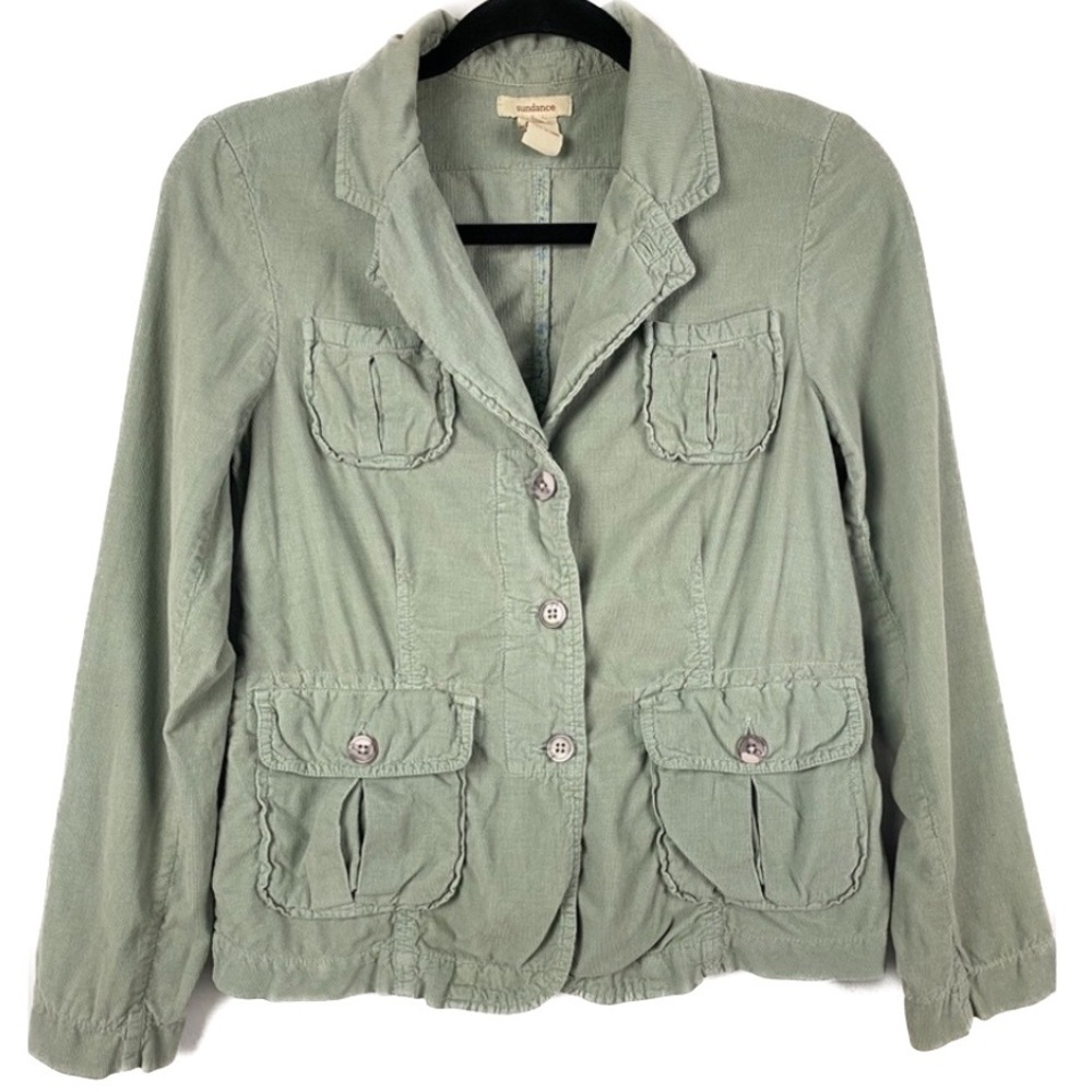 Sundance‎ Womens Corduroy Jacket S Petite Green Cotton Y2K Layered Utility